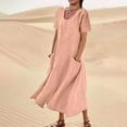 thumbnail image 2 of JUNWELL Caftan Ample Robe Longue pour Femmes Grande Taille Robe en Lin Été Décontractée Sans Manches Col Ras du Cou Poches Robe Maxi, 2 of 6