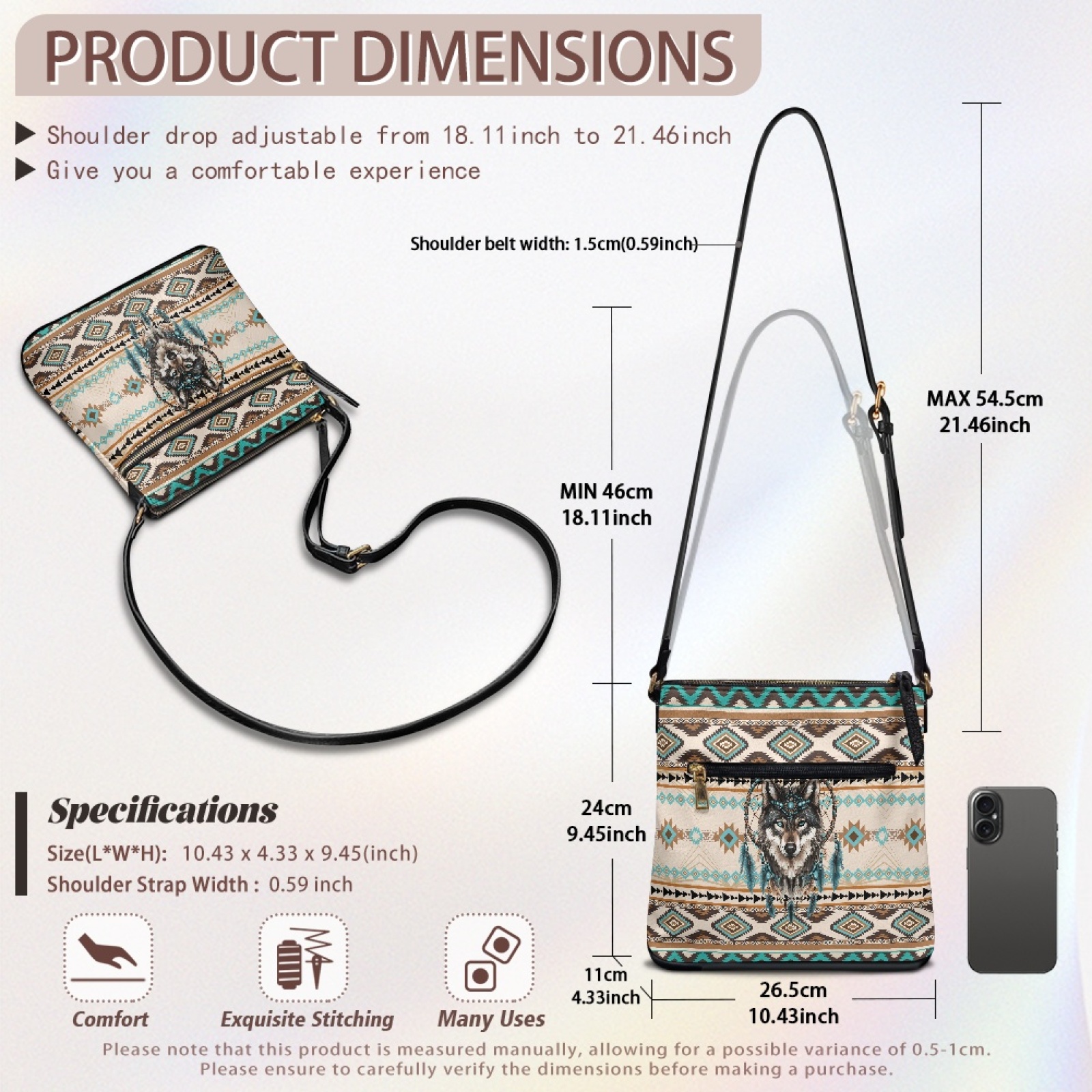 LedBack Aztec Wolf Dreamcatcher Hobo Purses for Women Medium Size Leather Crossbody Purse Bag with Adjustable Strap, Zipper Shoulder Bag Satchel Bag for Ladies for Travel Shopping, Beige