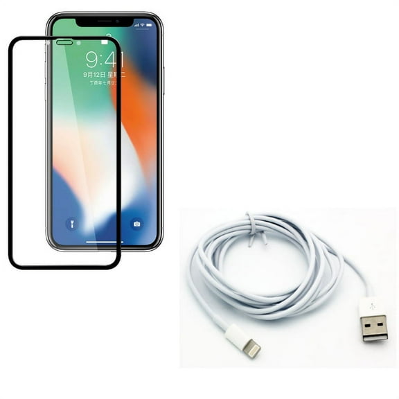 Screen Protector w 6ft USB Cable for iPhone XR - Anti-Glare Tempered Glass Matte 3D, Charger Cord Power Wire Long