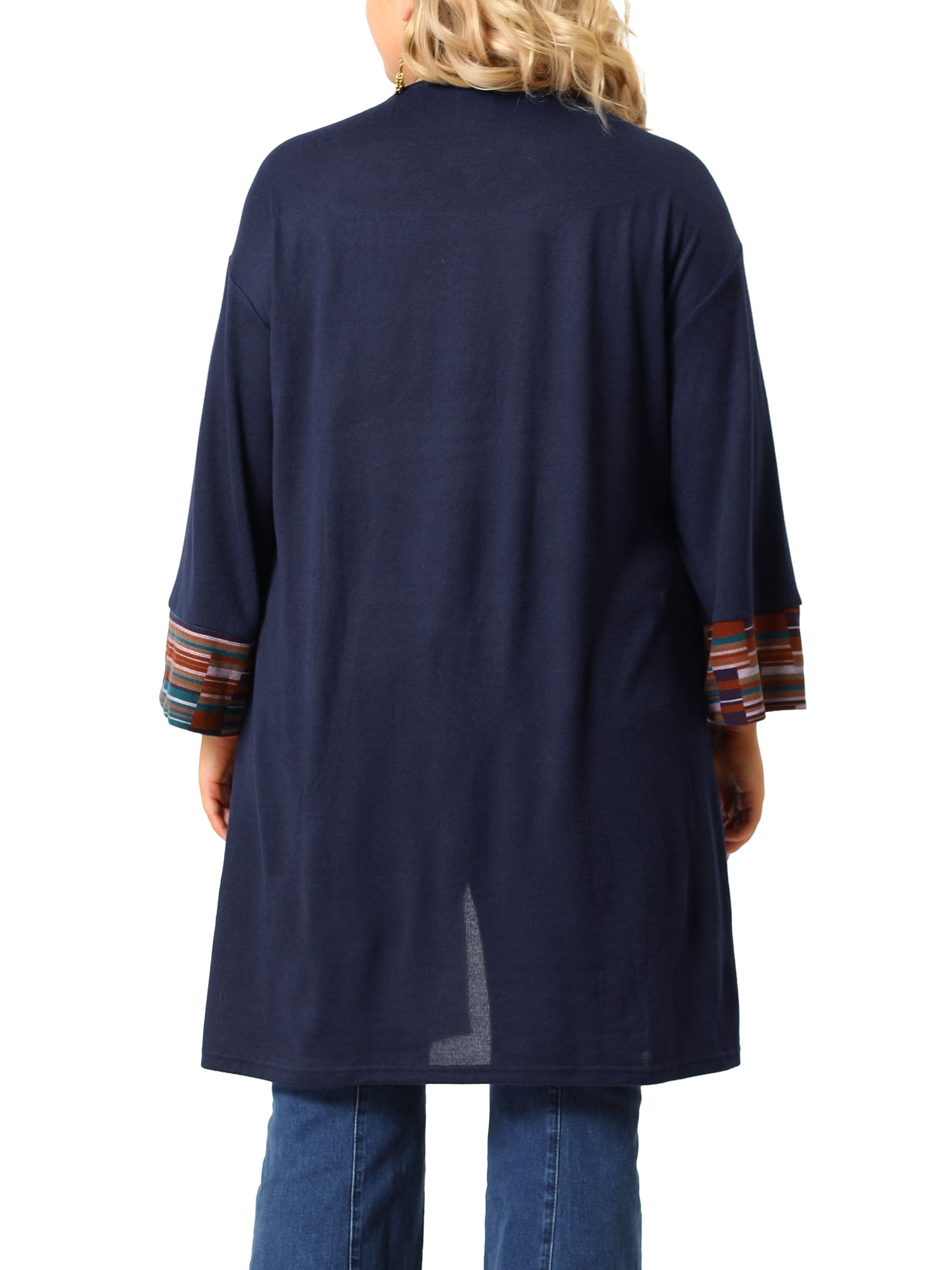 Unique Bargains Women's Plus Size Boho Relaxed Open Front Cardigans 3X Dark Blue
