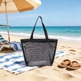 thumbnail image 5 of MMJ Mesh Beach Bag Portable Shoulder Tote 16.14x6.69x10.63in Small Folding Shopping Bag Travel Storage, 5 of 6