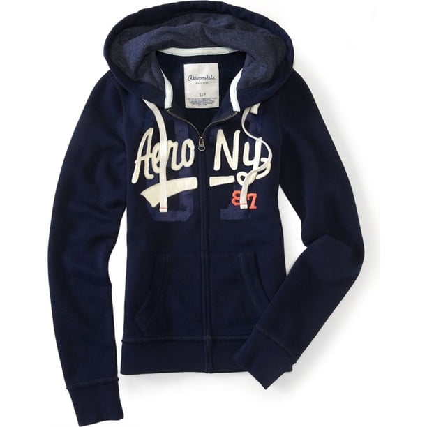 Aeropostale - Sudadera con capucha y cremallera para mujer Aero Ny 87, azul, pequeña