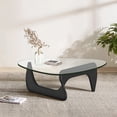 thumbnail image 4 of Cottinch 50" Triangle Glass Coffee Table with Wood Base for Living Room Office, Black, 4 of 12
