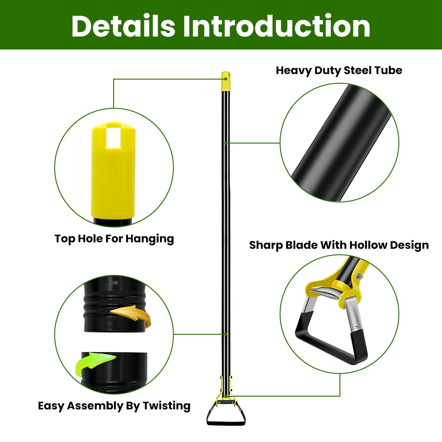 iMounTEK 46in Adjustable Handheld Scuffle Loop Hoe Gardening Weeder Cultivator Weeding Rake for Weeding