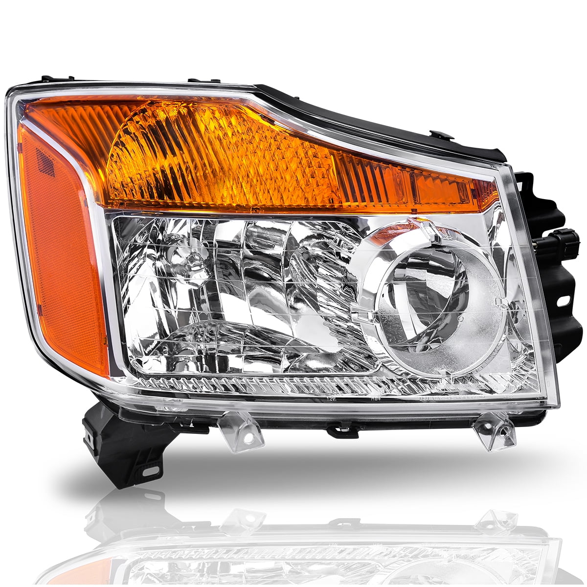 RVNI Headlight Assembly for 2004-2015 Titan 2005-2007 Armada Headlamp Replacement Chrome Housing Clear Lens Amber Reflector