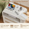 thumbnail image 3 of LEYAOYAO Rattan Nightstand with Charging Station, Wood Fluted 23.6" Wide End Table with 2 Drawers for Bedroom, Living Room, Grey White, 3 of 9