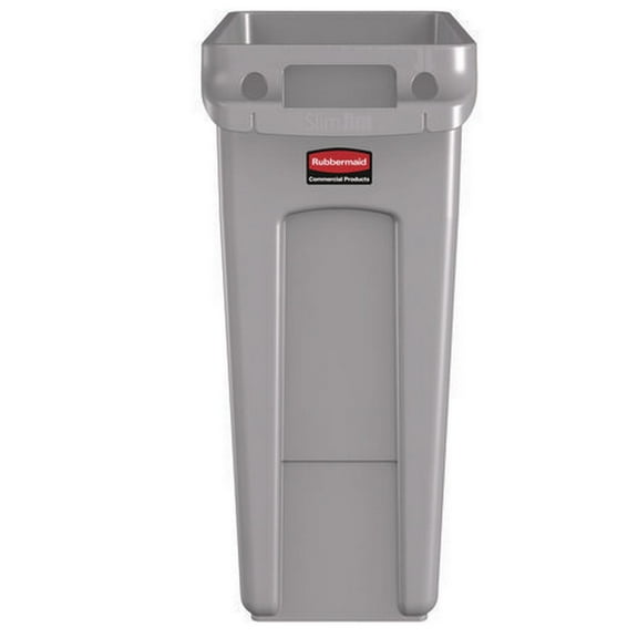 Slim Jim Waste Container With Handles, Rectangular, Plastic, 15.9 Gal, Light Gray