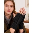 thumbnail image 2 of Gustave 2 Pairs Knitted Fingerless Gloves for Women Winter Warm Mittens Stretchy Half Finger Texting Gloves Arm Warmers with Thumb Hole for Driving Cycling Working, 2 of 8