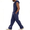 thumbnail image 5 of Ohufall Men's Cotton Linen Sets Solid Sleeveless Button Hooded Top + Pocket Drawstring Fashion Long Pants Beach Casual Set, 5 of 8
