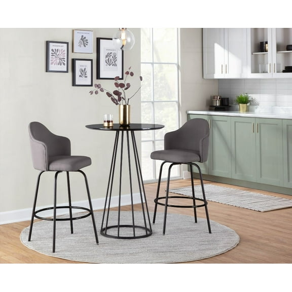 Modern Black Metal & Grey Fabric Fixed-Height Counter Stools - 2-Pack