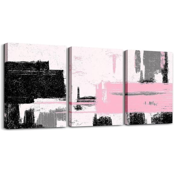 Hieng Pink Grey Black Canvas Wall Art for Living Room Abstract Modern Picture Wall Decor for Dining Room Bedroom Bathroom Wall Art Kitchen Print Painting for Home Decor（Only canvas）