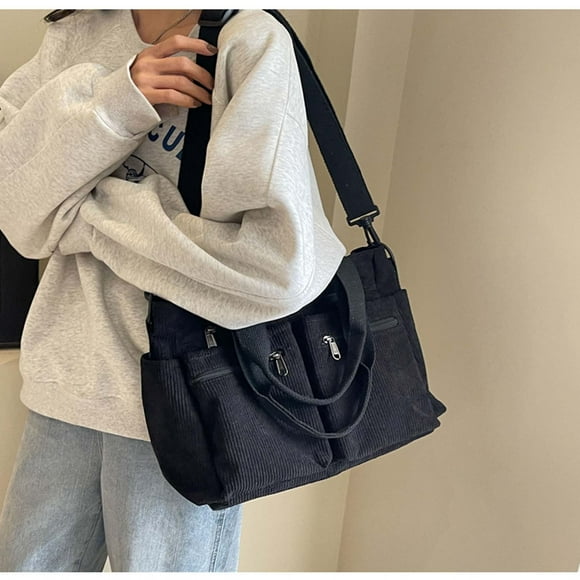Meitianfacai Corduroy Tote Bag For Women 2024 New Japanese And Korean Multi Compartment Commuting Large Capacity Shoulder Crossbody Bag
