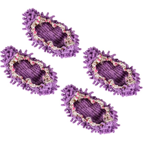 YOKIVE 4 Pcs Washable Cleaning Shoes Covers, Home Multifunction Chenille Microfiber Duster Mop Slippers Foots Sock | House Office Floors (Purple)