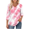 thumbnail image 5 of CYMMPU Women's Summer Fall Tunic Tops Casual Business Work Blouses Basic Tees V-Neck Shirts Floral Printed Flowy Blouse 3/4 Length Sleeve 2025 Clothes Pink XXXL, 5 of 8