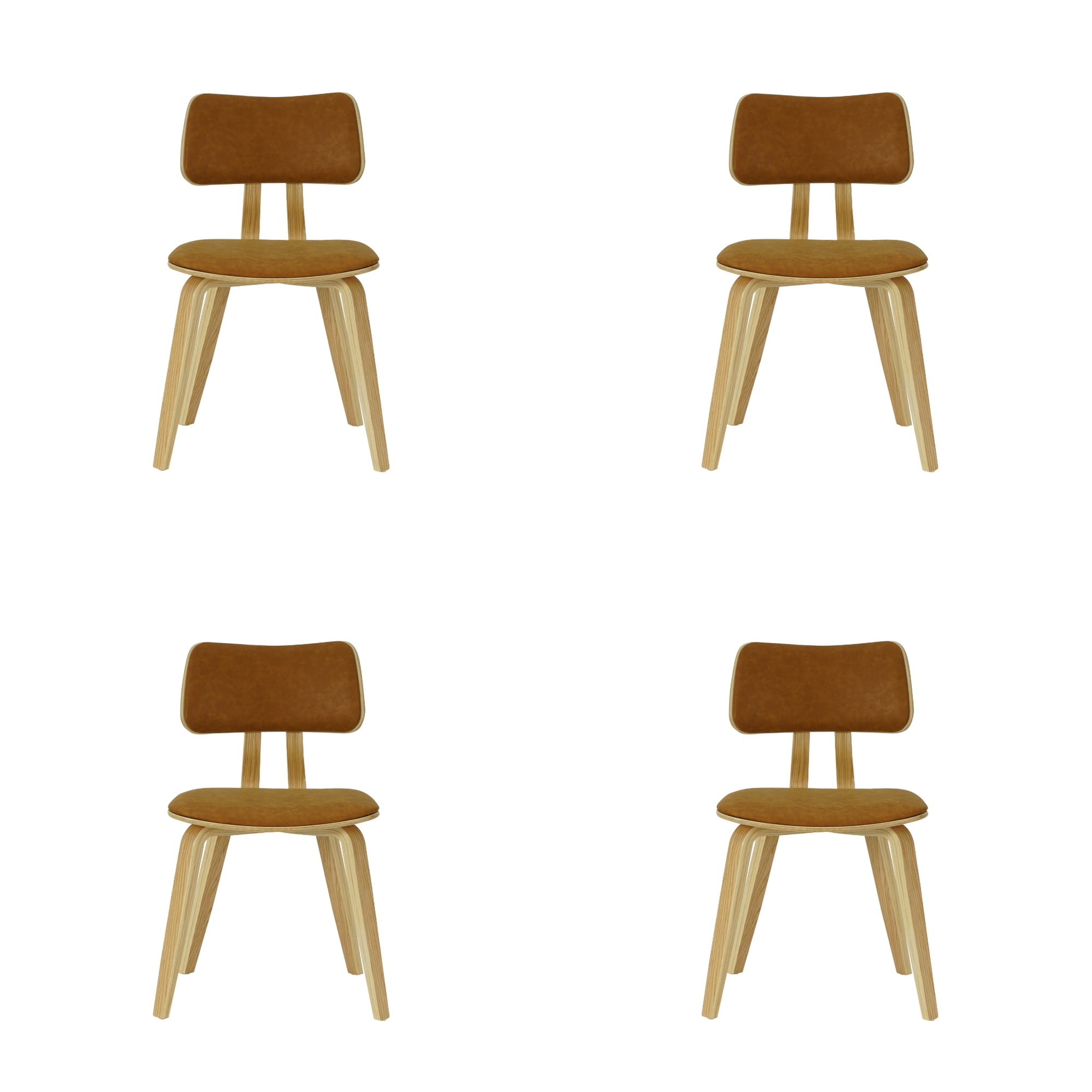 Jaguar Camel Curved Back Wood Dining Chair with Faux Leather Seat Set of 4