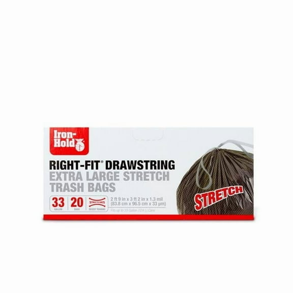 Iron Hold  33 gal Right-Fit Drawstring Trash Bags, 20 per Pack - Pack of 8