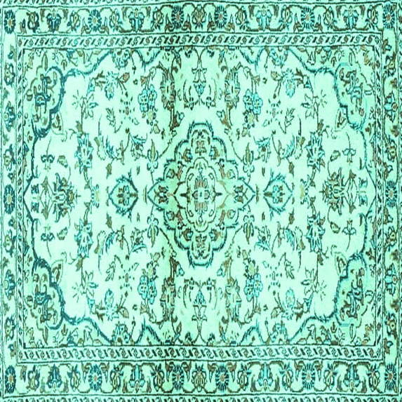 Ahgly Company Machine Washable Indoor Square Persian Turquoise Blue Traditional Area Rugs, 3' Square