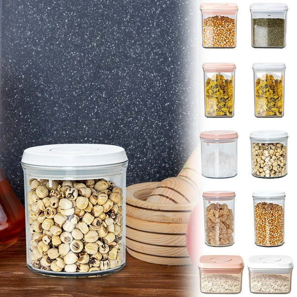 Recipientes de plástico para almacenar alimentos con tapa - Conjunto hermético de organización de cocina para despensa, cereales, harina y aperitivos