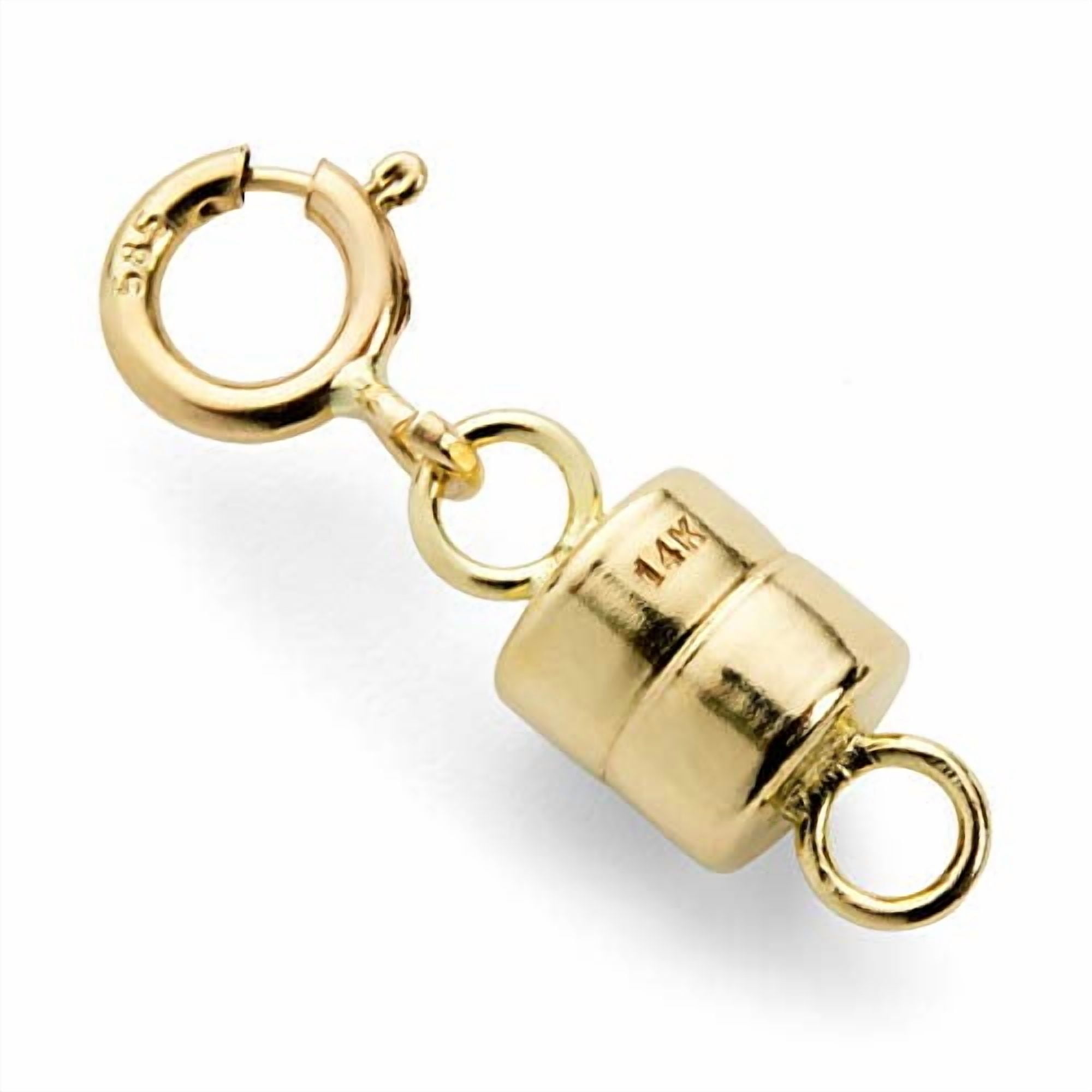 14K Yellow Gold Magnetic Clasp Converter Round with Spring Ring | 15.8 mm x 4.5 mm | for Small Necklace or Bracelet | 1 Clasp