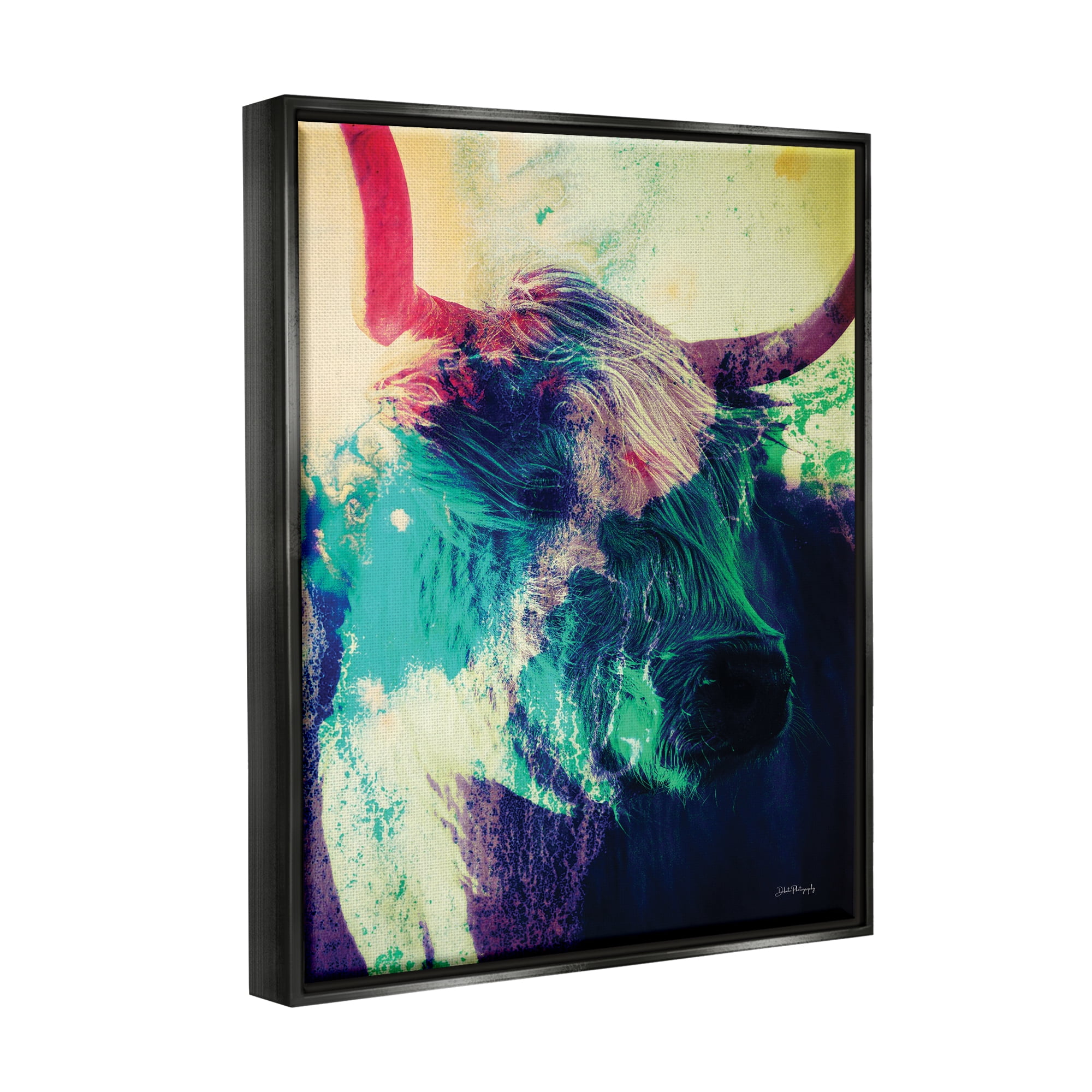 Stupell Industries Cattle with Abstract Hues Animals & Insects Painting Black Floater Framed Art Print Wall Art, 17 x 21