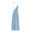 thumbnail image 4 of Vestido de moda liso sin espalda con cuello en V y cintura alta para mujer, poliéster spandex, estilo sexy y elegante, tallas S-XXXL, 4 of 6