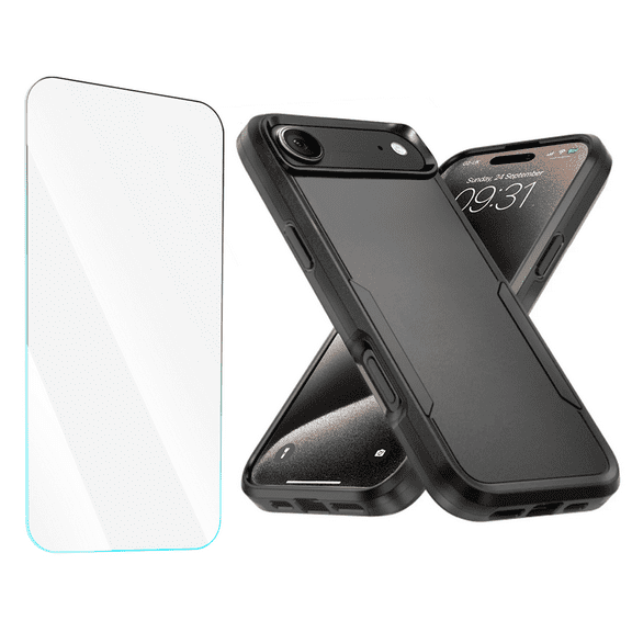 2-in-1 Entronix Bundle for iPhone 17 Air. Heavy Duty Phone Case, 1 Screen Protector, Black