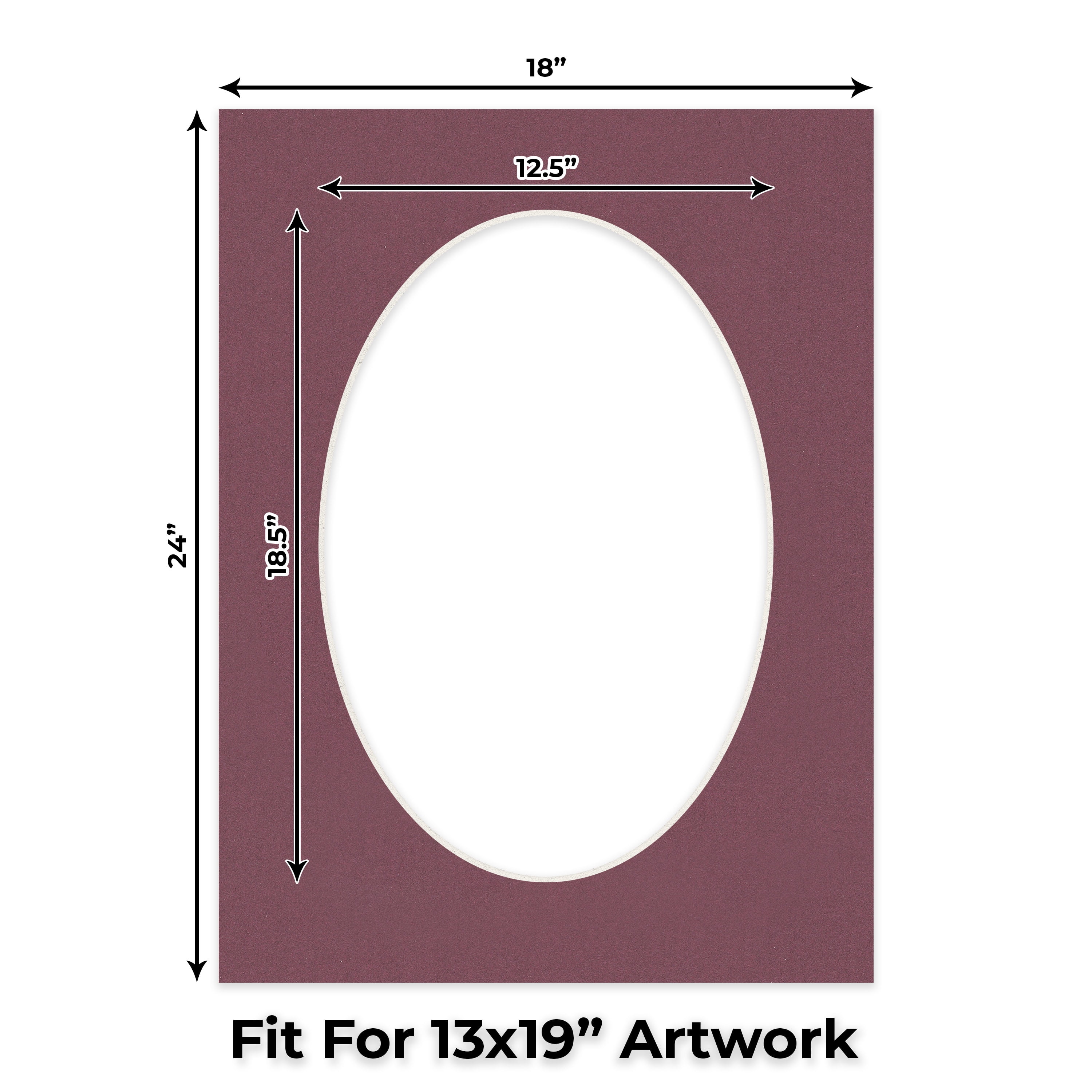 Raspberry Red Picture Frame Mat for 18x24 Frames - Oval Opening for 13x19 Photos - 1 Mat