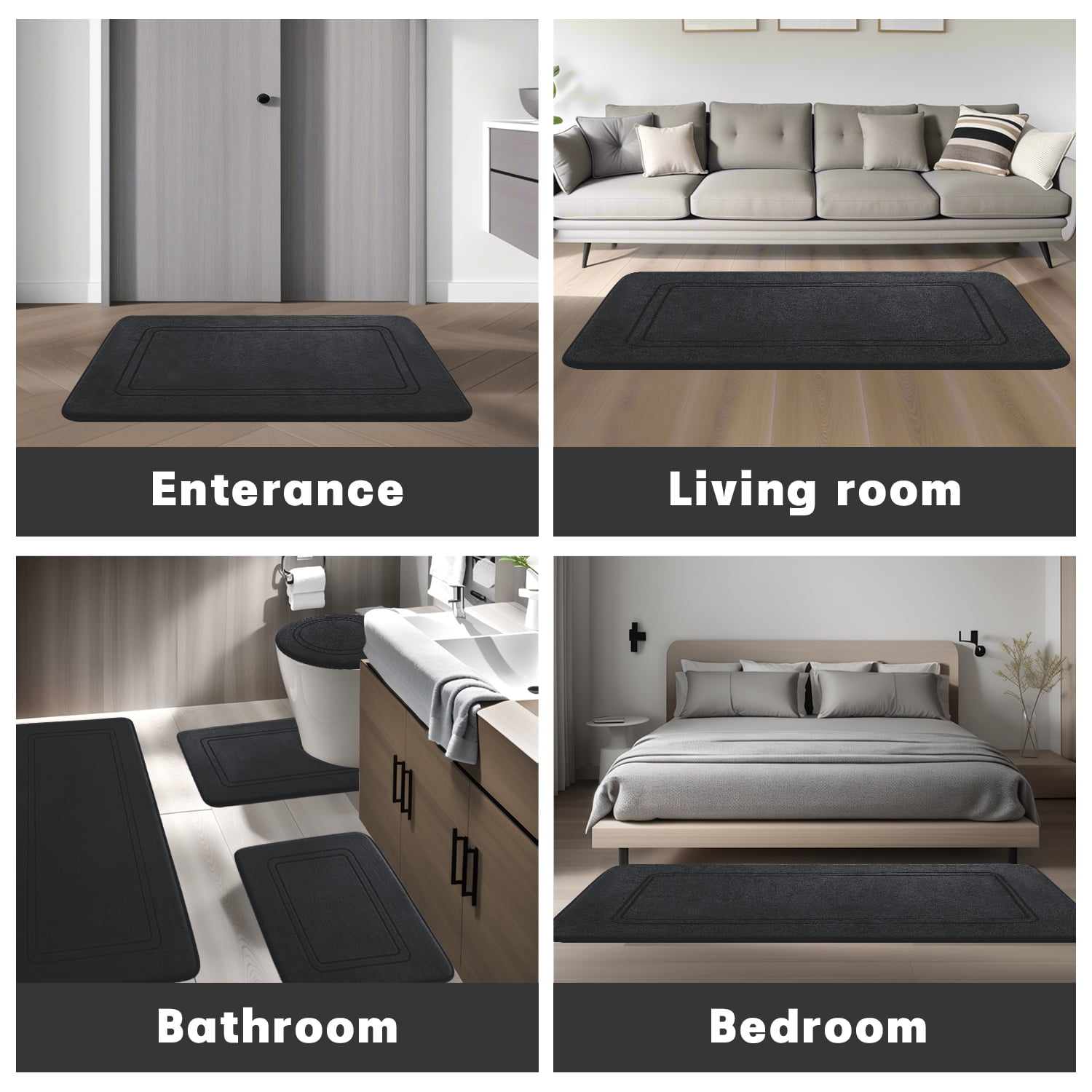 ChakmeOne Memory Foam Bath Mat, Bathroom Rugs Sets 5 Piece - Super Soft Absorbent Non Slip Bath Mat for Tub & Shower Floor, Toilet Rug & Carpet for Bathroom Decor