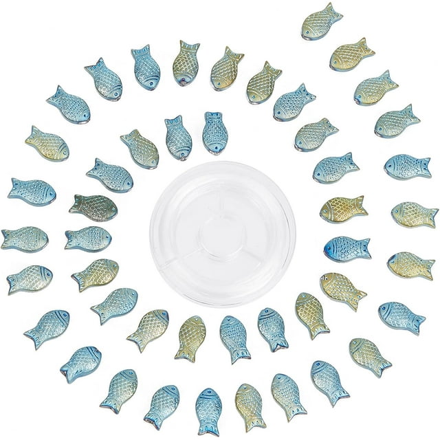 1 caja de 100 piezas de cuentas de peces a granel, dijes de peces de vidrio, cuentas espaciadoras de animales marinos y oceánicos de verano, cuentas sueltas de peces pequeños de doble cara