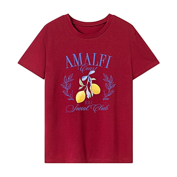 Camiseta de mujer con cuello redondo y disfraz de verano para desplazamientos, trabajo, compras, viajes Rojo