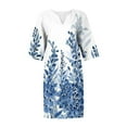 thumbnail image 5 of Summer Saving Wycnly Womens Dresses Beach Comfy Breathable Cotton Linen Loose Tunic Midi Sundress Summer Floral Print V-Neck Elbow-Length Formal Knee-Length Dress Blue m, 5 of 5