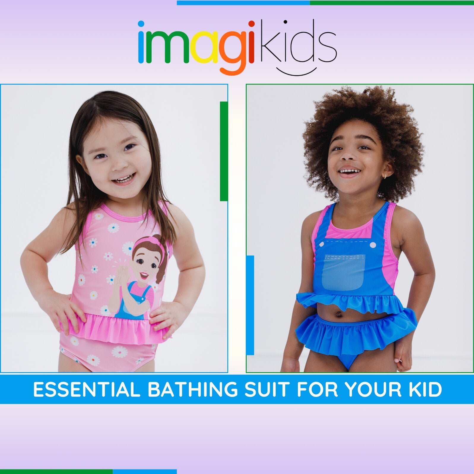 Ms. Rachel UPF 50+ Peplum Tankini Top and Bikini Bottom Swim Set Infant to Little Kid
