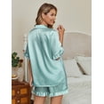 thumbnail image 2 of Ekouaer Silk Satin Pajamas for Women Print 2 Piece Button Down Pjs Shorts Set Ruffle Sleepwear, 2 of 6