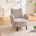 thumbnail image 2 of S-HOME Modern Style Armchair in Boucle Fabric with Side Storage Pocket and Solid Wood Legs for Living Room Office Reading Chair, khaki, 2 of 17
