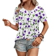 thumbnail image 7 of Purple Floral Graphic Loose Fit T Shirt for Ladies Summer Fall Short Sleeve Boat Neck Casual Pleated Basic Tops T shirt Womens 2025 Soft Comfy Clothing Trendy M, 7 of 7
