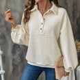 thumbnail image 5 of Womens Buttons Pullover Sweater Casual Fall Oversized Sweaters Long Sleeve V Neck Texture Knit Tops Cream White S, 5 of 8