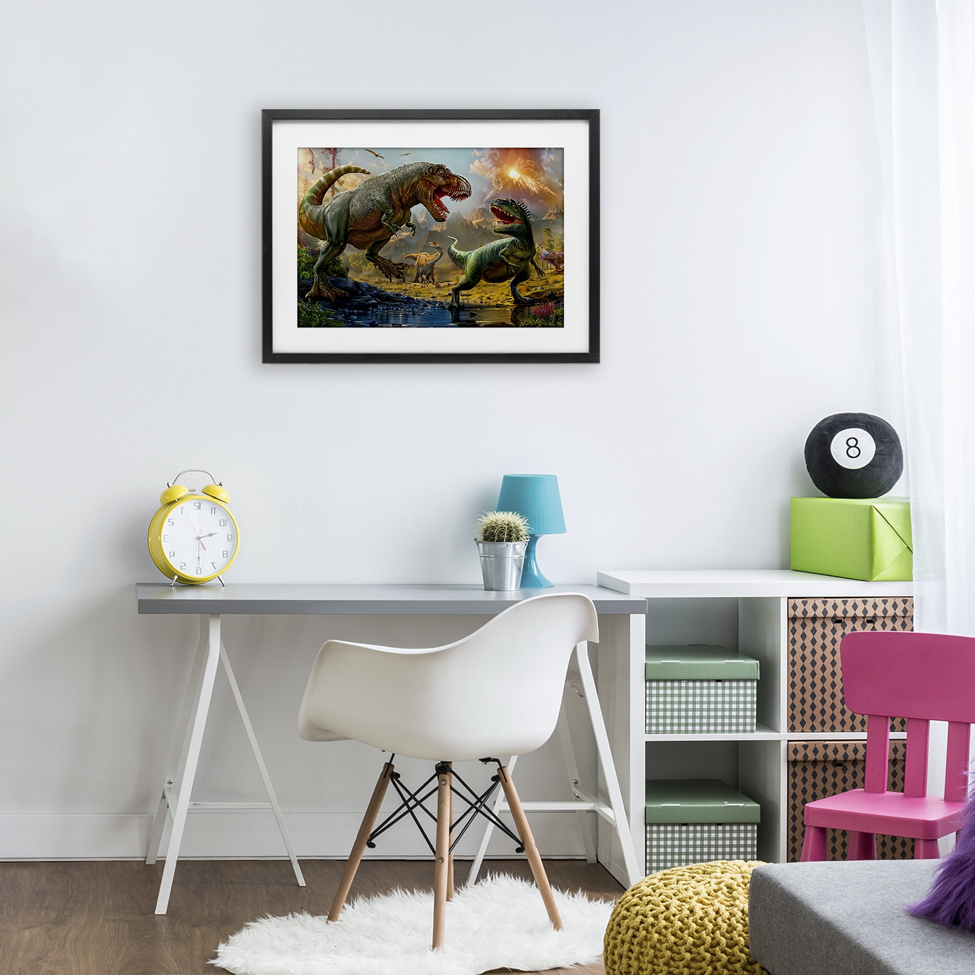 Stupell Industries T-Rex Encounter at Riverbank Black Framed Print Under Glass, design by Henriette Chinaglia