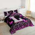 thumbnail image 4 of Feelyou Fashion Monogrammed L Bedding Comforter Set, Bling Butterfly Animal Twin Comforter Sets, Black Pink Sequin Print Reversible Bedding Set, Luxury Bedroom Decor, 2-Piece, 4 of 9