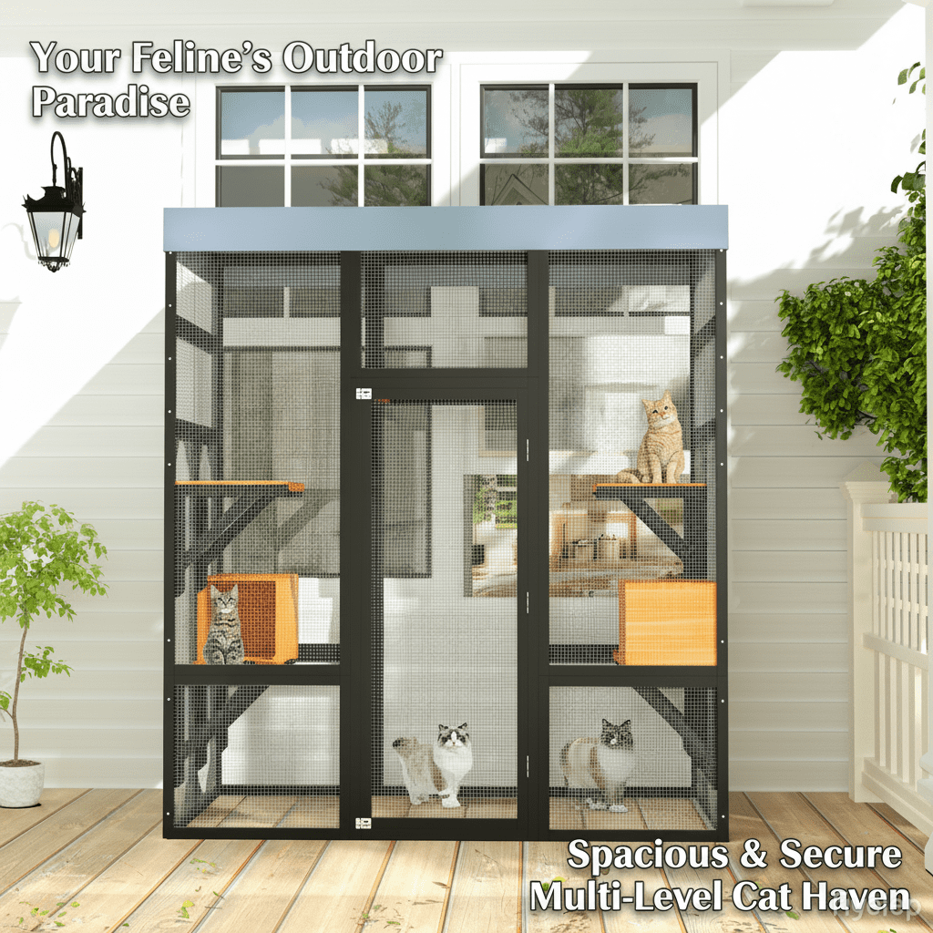 ANYKOON Large  Indoor & Outdoor  Cat Enclosure Catio with 5 Platforms & 2 Napping Houses, Secure Metal Frame, Easy Assembly