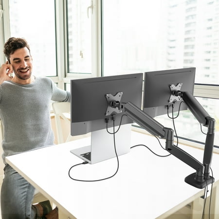 j5create - Ergonomic Dual Monitor Desk Mount for Most 17” -32”  Monitors - Black