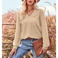 thumbnail image 5 of Solid Color V Neck Patch Pocket Waffle Knit Sweater for Women Beige Medium, 5 of 5