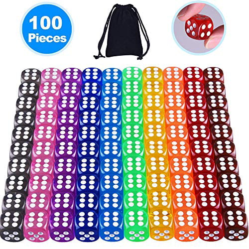 100-pack Translucent  Solid 6-Sided Game Dice20 Sets of Dice in Vintage Colo 