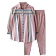 thumbnail image 1 of Qtocio Ensemble de Pyjama à Manches Longues pour Femmes, Haut à Col Rond Uni et Pantalon Ensemble de Nuit pour Automne Hiver, 1 of 5