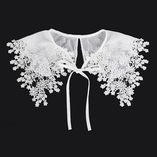 Cuello de encaje blanco, escote de encaje bordado, blusa floral desmontable, cuello falso con ribete decorativo.