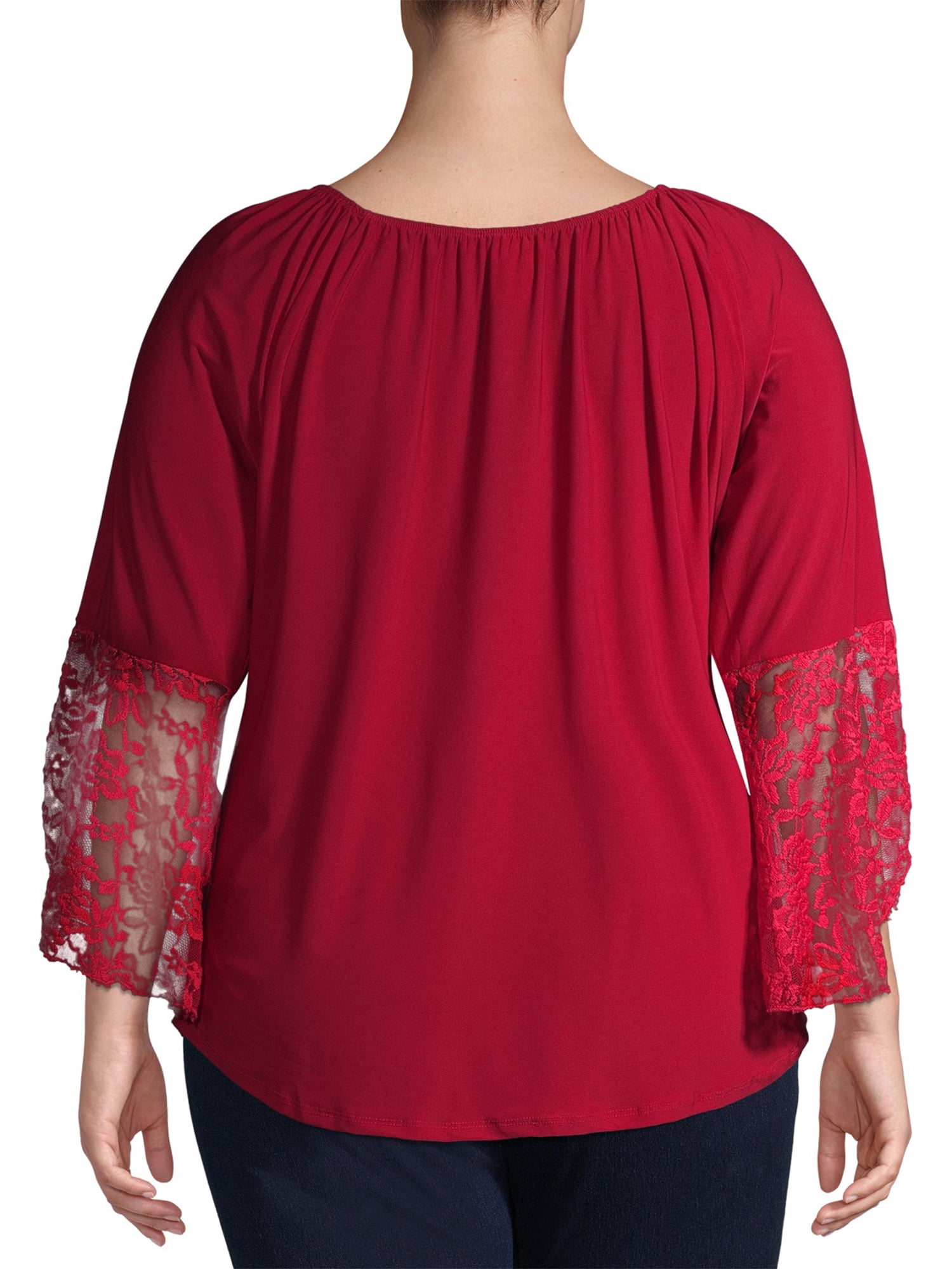 Ella Samani Women's Plus Size Long Lace Bell Sleeve Top