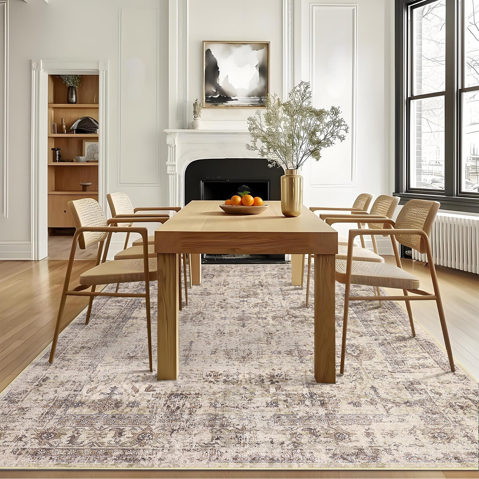 FairOnly 5'x7'Oriental Distressed Area Rug Machine Washable Non Slip Vintage Soft Indoor Floor Cover for Living Room Bedroom Office Study Room,Beige