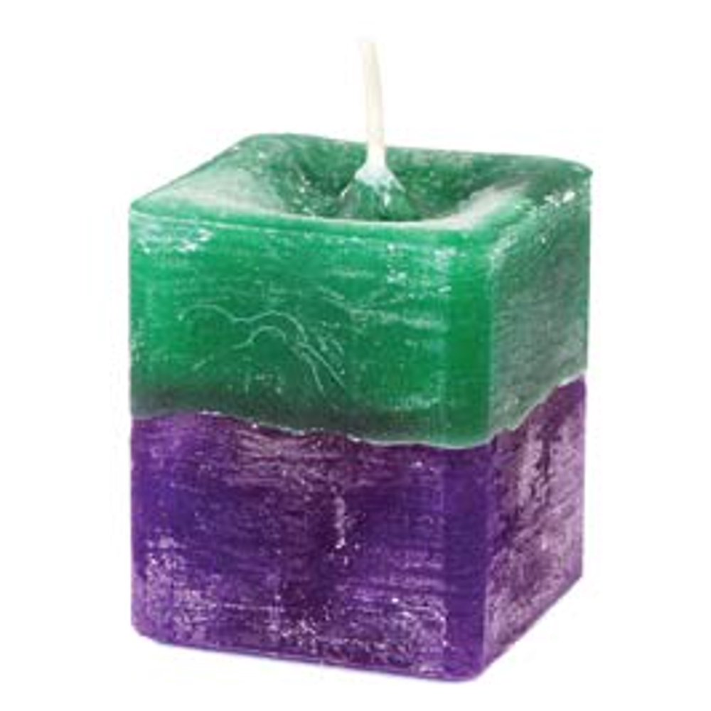 Stress Relief Square Votive Candle Layered With Purple and Green Wax To
