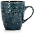 thumbnail image 6 of Round Stoneware Embossed Dinnerware Dish Set, 16 Piece, Ocean Teal and Green, 6 of 10