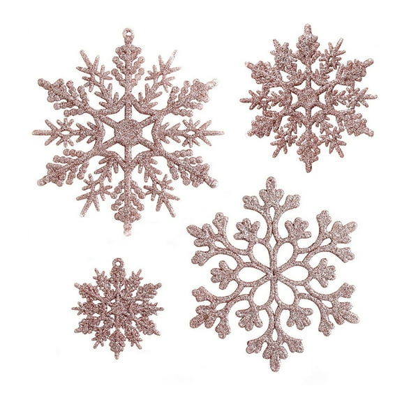 36 Pack Plastic Rose Gold Snowflake Ornaments , Hanging Decorations For Winter Christmas Tree