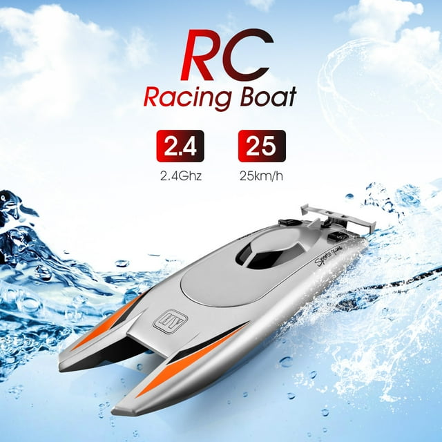 Bateaux RC pour Enfants et Adultes 25 Km/h Bateau de Course à Grande Vitesse 2 Canaux Bateaux Télécommandés pour Piscines Bateau de Course
